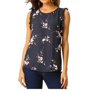 RW&CO Floral Flutter Sleeve Black & White Top Size Small